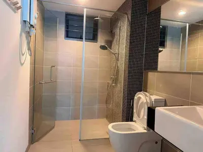 a bathroom with a shower and a toilet and a sink at Sunway Velocity link velo mall Muji-2BR \u4e2d\u6587\u623f\u4e1c in Kuala Lumpur