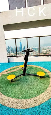 a table on the top of a building with a view at Luxury Balcony at Trion KL by HCK in Kuala Lumpur
