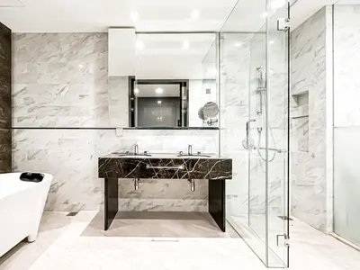 a bathroom with a sink and a shower at KL Tower KLCC Pavilion by Kimiro in Kuala Lumpur