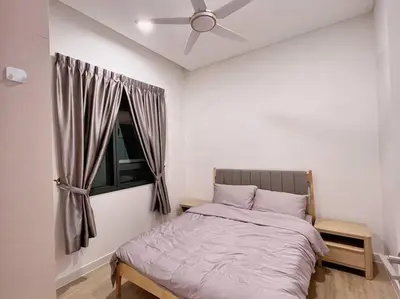 a bedroom with a bed and a ceiling fan at Ample 2BR 4px Seputeh @ Near MidValley & Garden Mall, Old Klang Road in Kuala Lumpur