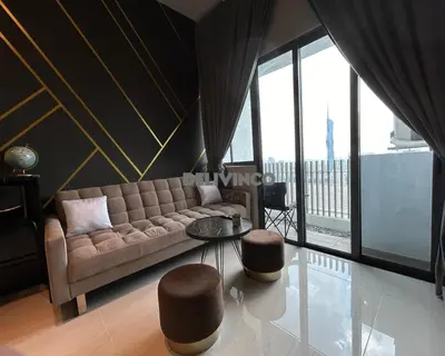 a living room with a couch and a table at The Luxe - KLCC View - 3 pax Balcony at 41 floor in Kuala Lumpur