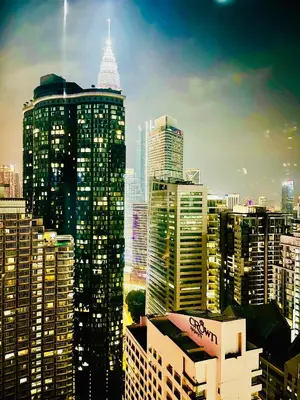 a view of a city skyline with tall buildings at Vortex suites klcc by Yashrib in Kuala Lumpur