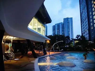 a swimming pool in a city with tall buildings at M Centura Sentul 2 bedrooms with pool in Kuala Lumpur