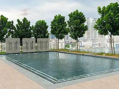 a swimming pool with a city in the background at 5 mins to IKEA Mytown M Vertica Hanan Residence in Kuala Lumpur