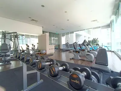 a gym with a bunch of dumbbells in it at RM201 Bukit Bintang 2 Bedroom Balcony CIty View in Kuala Lumpur