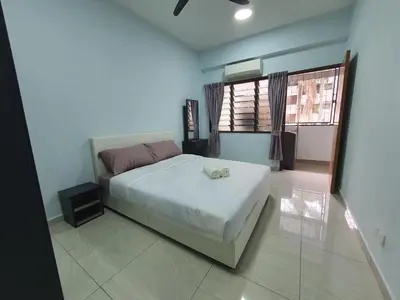 a bedroom with a white bed and two windows at Cozy Place-Rumah Nyaman - Bukit Bintang by Shine Stay in Kuala Lumpur