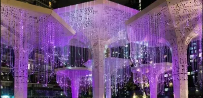 a display of purple lights in front of a building at FHS Homestay @ Arte Plus Jalan Ampang T1-40-02 in Kuala Lumpur