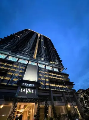 a tall black building with a kle sign on it at Lavile @ Sunway Velocity Mall in Kuala Lumpur