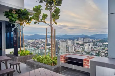 a balcony with a view of a city at Royce Residence KLCC, Kuala Lumpur City Center, COBNB in Kuala Lumpur