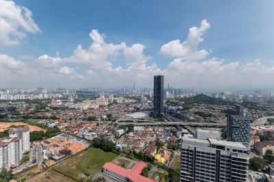 an aerial view of a city with tall buildings at Duplex Industrial Loft 5pax above Eko Cheras Mall in Kuala Lumpur