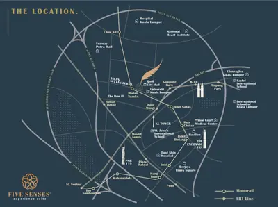 a map of the location of five starbucks at Quill City Residences KLCC, Five Senses in Kuala Lumpur