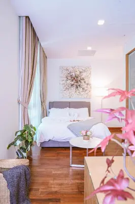 a bedroom with a bed and a table at 6 PAX, Studio, 3mins to KLCC (3A01) in Kuala Lumpur