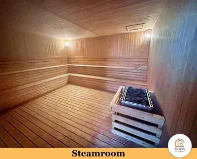 a small sauna with a wooden tub in a room at Trion Kuala Lumpur Near Sunway Velocity KLCC TRX Bukit Bintang in Kuala Lumpur