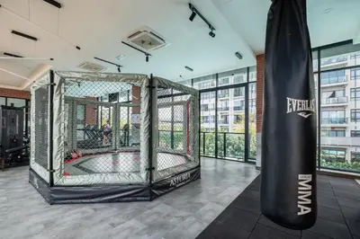 a large cage in a room with a large window at Premium Classy 4Room@Astoria Ampang 12pax 6km KLCC in Kuala Lumpur