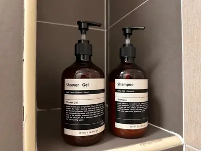 two bottles of soap sitting in a drawer at Razak City Residences, Sungai Besi by Rverse Suite in Kuala Lumpur