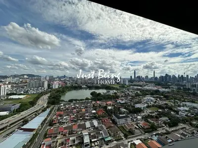 an aerial view of a city with a river and buildings at Just Being Home 5pax 1BR/1BA 1Queen/1Single/1Sofa in Kuala Lumpur