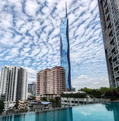 a view of a tall building in a city at No Other Fee #Swiss Garden Residences by The Boston House #Bukit Bintang in Kuala Lumpur