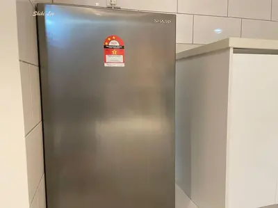 a stainless steel refrigerator with a sticker on it at Arte Mont Kiara_Publika_Solaris in Kuala Lumpur