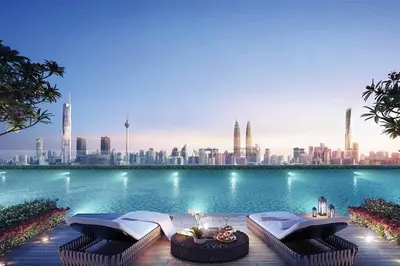 a rendering of a pool with a city in the background at Trion @ KL by Airhost in Kuala Lumpur