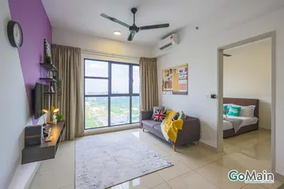 a living room with a couch and a bed and a window at [4 Pax] Trion KL // Near Pavillion KL KLCC TRX in Kuala Lumpur