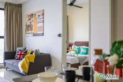 a living room with a couch and a bed at [4 Pax] Trion KL // Near Pavillion KL KLCC TRX in Kuala Lumpur