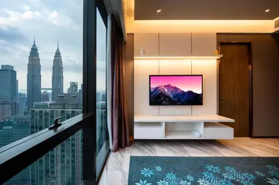 a room with a flat screen tv on top of a building at Imperial Luxury Suites KLCC by Moonway in Kuala Lumpur