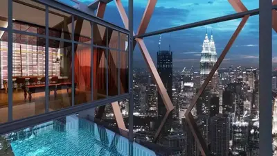 a view of the city from the observation deck of a skyscraper at Borderless Swimming Pool - Invincible Twin Towers View - Free WiFi in Kampong Gombak Utara