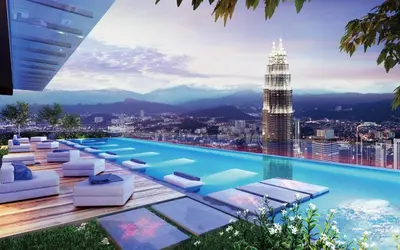 a pool with a view of a city at Star Resident KLCC By M&T in Kuala Lumpur