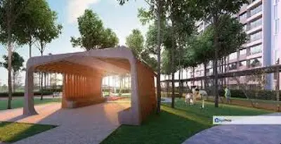 a rendering of a gazebo in front of a building at M Vertica KL 3br for 6pax by Wowhome in Kuala Lumpur