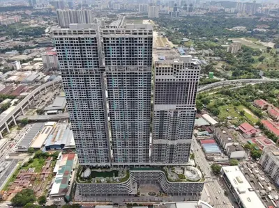 an overhead view of a large building in a city at KLCC sky view 1BR luxury suites with Balcony Trion A5507 KL in Kuala Lumpur