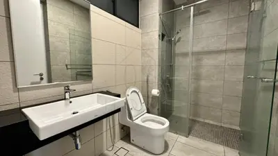 a bathroom with a toilet and a sink and a shower at Sentral 108 Home Brickfields Bangsar Kuala Lumpur 2-5Pax in Kuala Lumpur