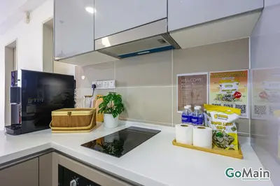 a kitchen with a white counter top with a sink at Suitable for Long Stay For 2-4 Trion Bukit Bintang Near KL KLCC in Kuala Lumpur