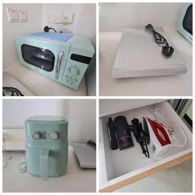 a collage of four pictures of different items at Neu Suites Studio 10mins to KLCC in Kuala Lumpur