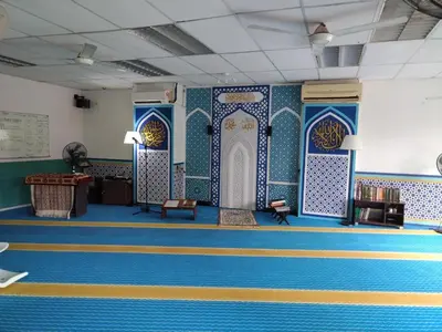 a room with blue and white tiles on the wall at Homestay Spacious Condo Gurney Heights 5min to KLCC in Kuala Lumpur