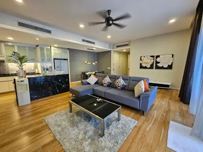 a living room with a couch and a table at City Vibe Oasis St Mary Pavilion KLCC 3Bed6pax in Kuala Lumpur