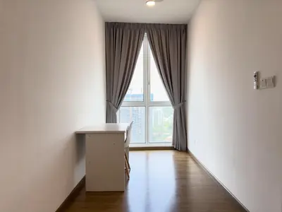 a room with a large window and a table in front at 2B2B Cozy - 5 min to PWTC - Sentul KL in Kuala Lumpur