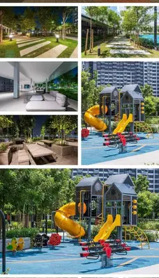 a collage of four pictures of a playground at M Vertica By Seroja Coliving in Kuala Lumpur