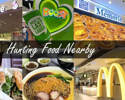 a collage of photos with food and fast food at KLCC view appartment in Kuala Lumpur