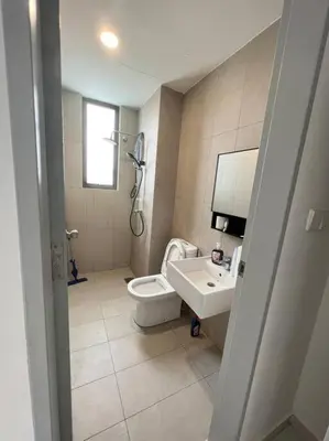 a bathroom with a toilet and a sink at Cozy kenwingston platz kl 2-5pax 2BR&2BR Klcc view pakin netflx 3705A in Kuala Lumpur