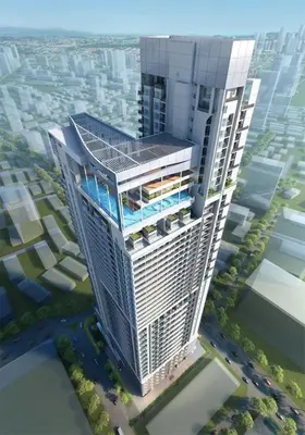 a rendering of a tall building with a pool at The Luxe by Infinitum KLCC by CASABELLESTAY in Kuala Lumpur