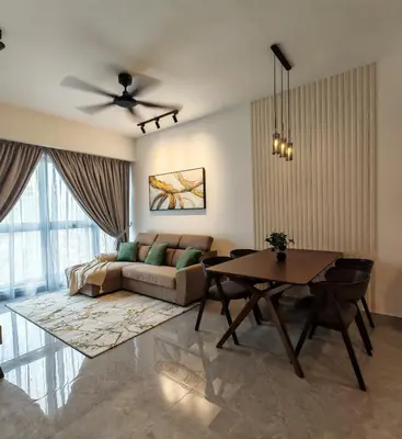 a living room with a couch and a table at Central of KL 1-5px - 10 mins TRX and Bukit Bintang in Kuala Lumpur