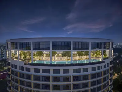 a building with a pool on the top of it at The Atrium at Jalan Ampang by OKBnB - Modern 2Bedroom, 10 mins to Pavilion KL in Kuala Lumpur