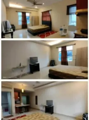 two pictures of a hotel room with a bedroom at Gastfamilie maytower in Kuala Lumpur