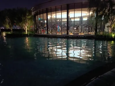 a pool of water in front of a building at TRION KL Family Residence at Kuala Lumpur in Kuala Lumpur