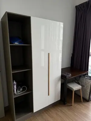 a closet with a white door and a desk at Sentrio Pandan Kuala Lumpur KLCC KL Tower TRX 10 in Kuala Lumpur