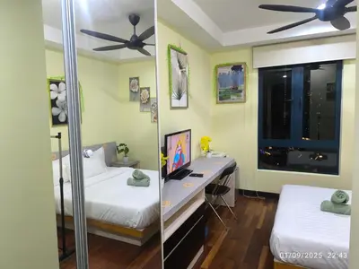 a bedroom with a desk and a bed and a window at 0267 Sweet Home-Casa Residency 1R 1B in Kuala Lumpur