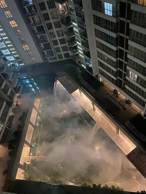an aerial view of a city with buildings at Infinity Skypool hostel in Kuala Lumpur