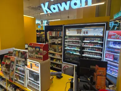 a kiwi store with a cash register in a store at Kuala Lumpur Infinity Skypool hostel in Kuala Lumpur