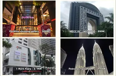 four different pictures of the petronas towers at 2BR 4PAX Stylish Duplex ARTE Mont Kiara in Kuala Lumpur