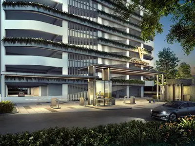 a rendering of a building with a car parked in front at Vista Residence Sentul in Kuala Lumpur